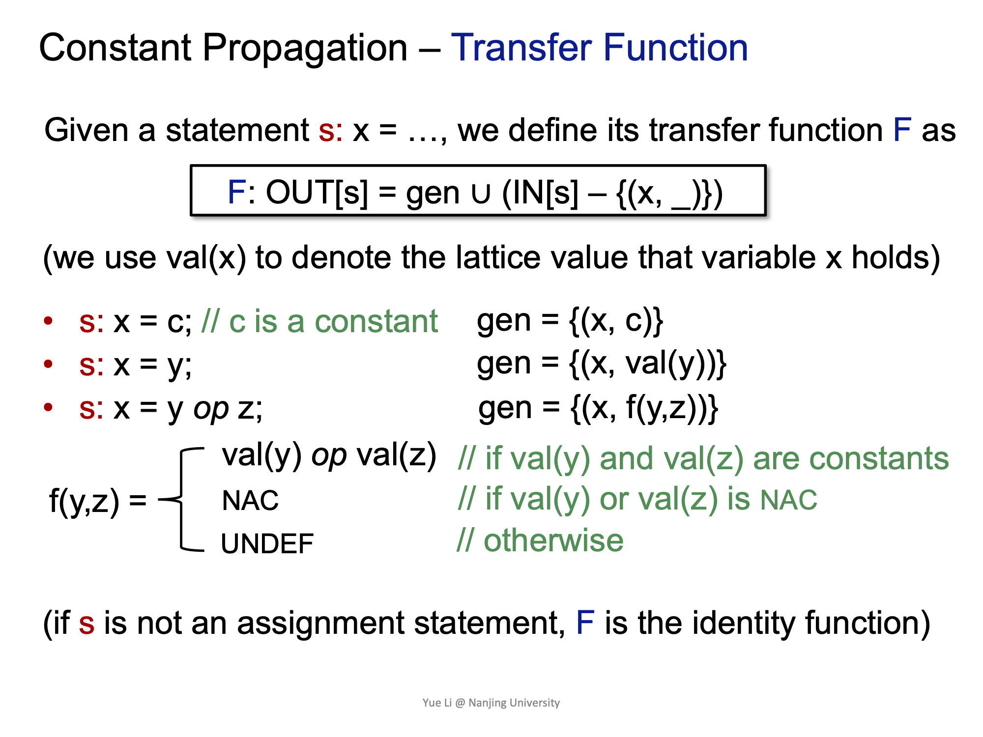 Constant Propagation Transfer Function