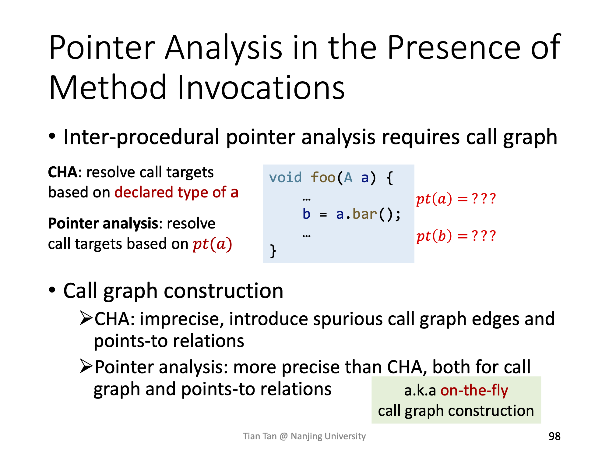 Pointer Analysis with Method Calls